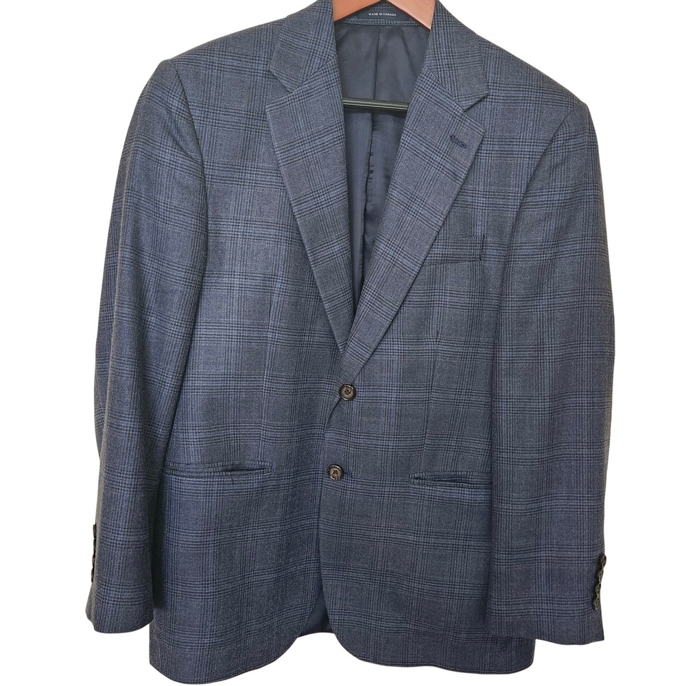 Ralph by Ralph Lauren Mens 42R Silk Wool Blazer Glen Check Plaid Blue  Jacket‎